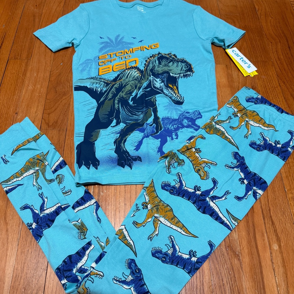 Carter’s Dinosaur Pajamas Boys Size 14 T-Rex “Stomping Off to Bed” Sleepwear set